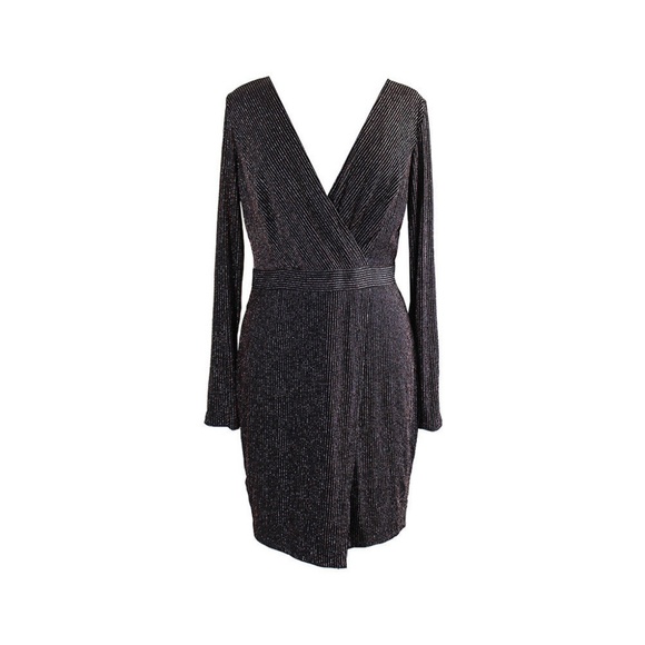 silver metallic wrap dress